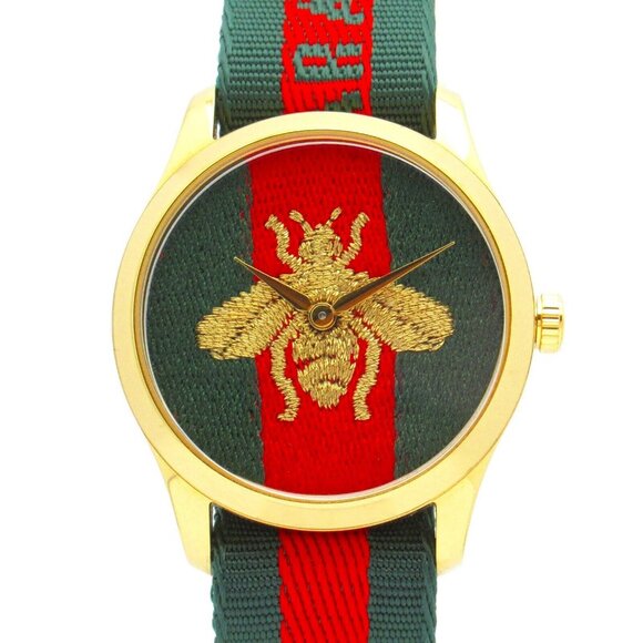 GUCCI G timeless Wrist Watch Quartz Gold Plated Nylon Used mens - Picture 1 of 14